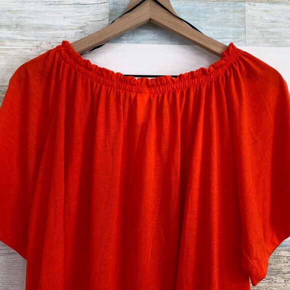 H&M Conscious Bardot Swing Dress Orange Off Shoulder Jersey Knit Womens XS - Picture 6 of 9